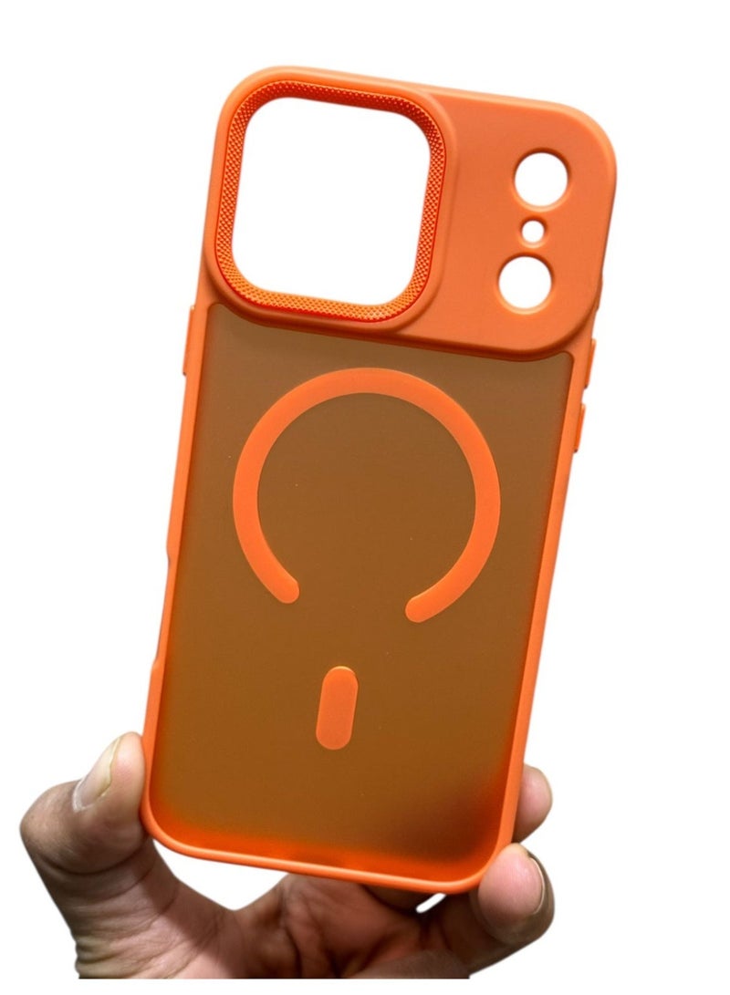 جراب مغناطيسي لهاتف آيفون 17 برو ماكس، متوافق مع جراب MagSafe، جراب واقٍ شفاف غير لامع رفيع مقاوم للصدمات والسقوط، بمواصفات عسكرية، لهاتف آيفون 17 برو ماكس 6.9 بوصة، برتقالي - Image 2